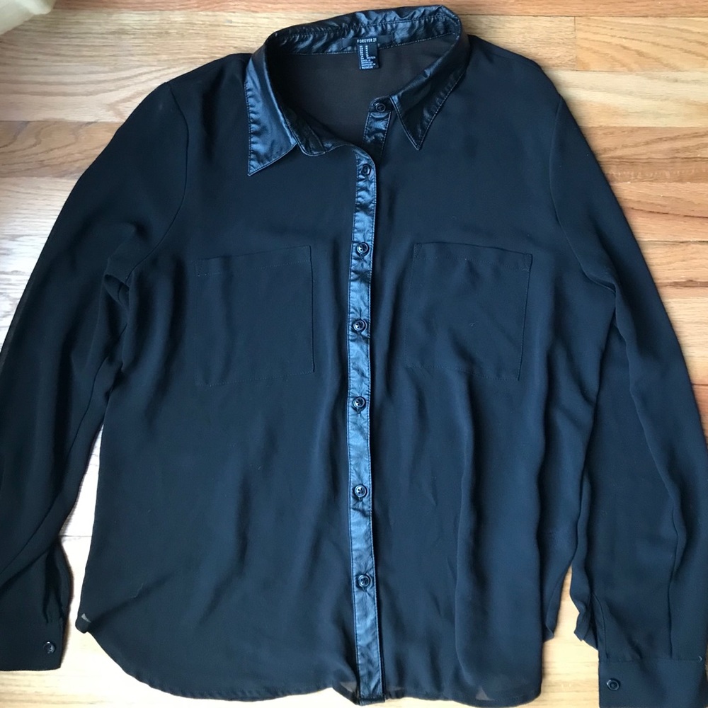 Forever 21 blouse with faux leather trim
